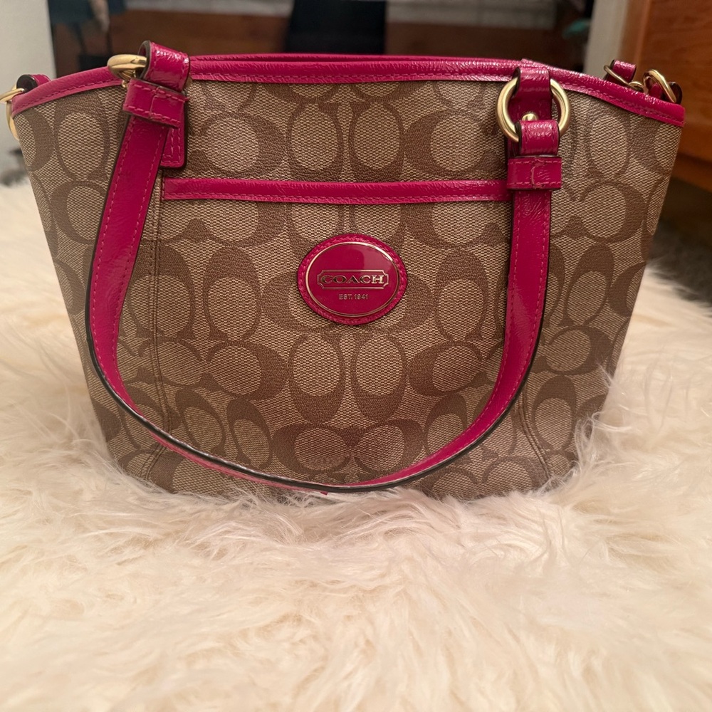 Coach Tan and Pink Shoulder Bag